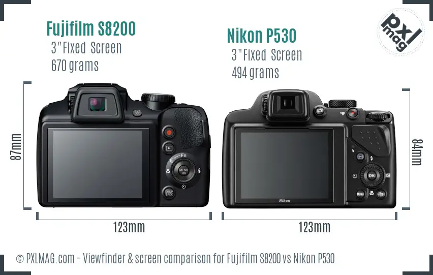 Fujifilm S8200 vs Nikon P530 Screen and Viewfinder comparison