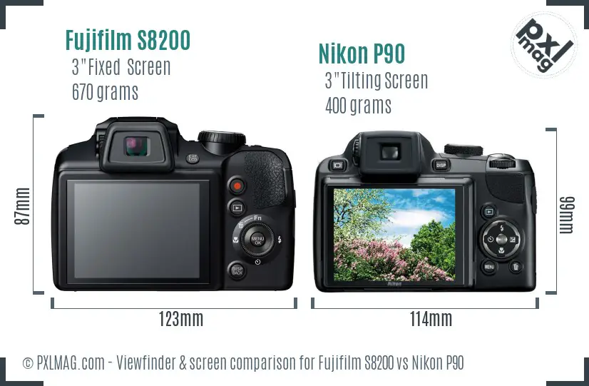 Fujifilm S8200 vs Nikon P90 Screen and Viewfinder comparison