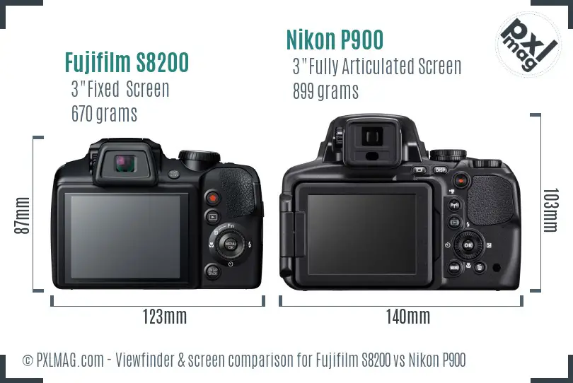 Fujifilm S8200 vs Nikon P900 Screen and Viewfinder comparison