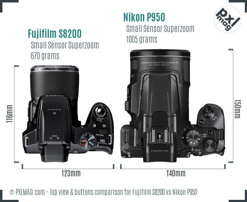 Fujifilm S8200 vs Nikon P950 top view buttons comparison