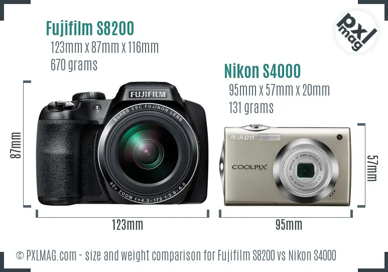 Fujifilm S8200 vs Nikon S4000 size comparison