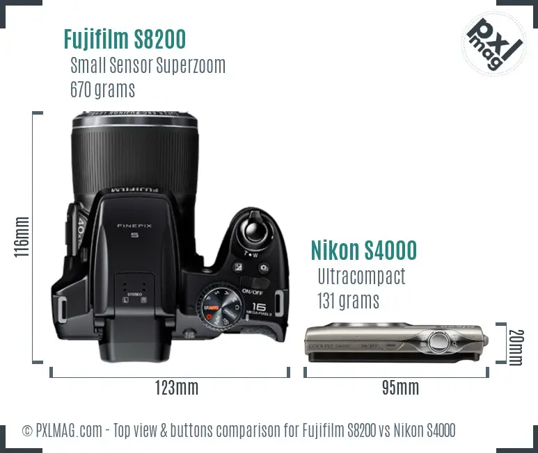 Fujifilm S8200 vs Nikon S4000 top view buttons comparison