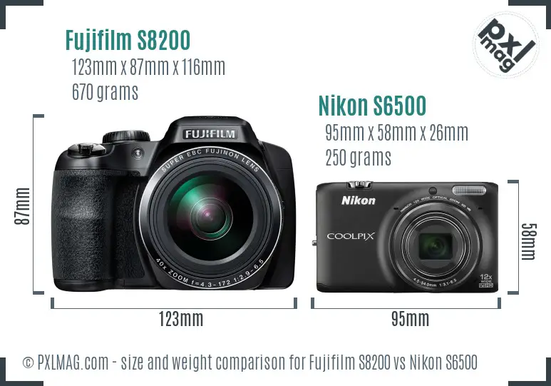 Fujifilm S8200 vs Nikon S6500 size comparison