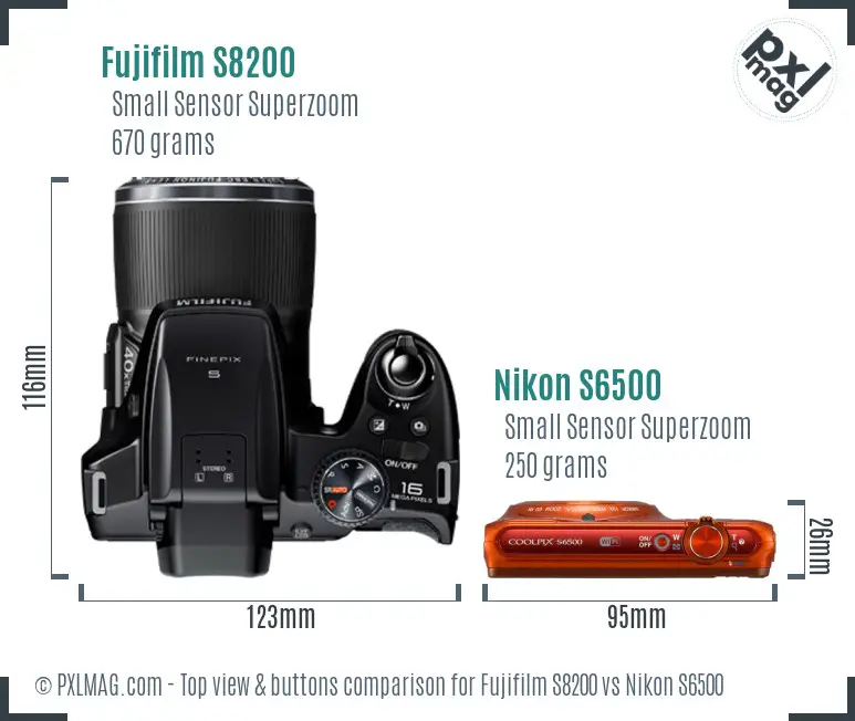 Fujifilm S8200 vs Nikon S6500 top view buttons comparison