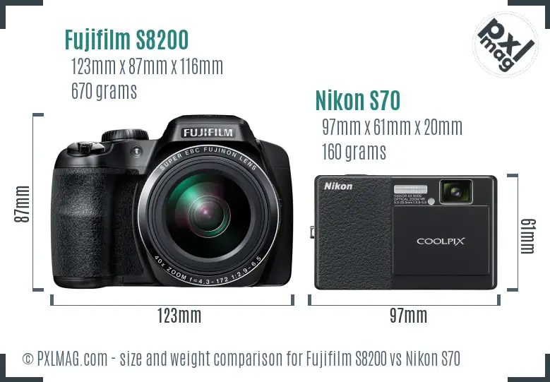 Fujifilm S8200 vs Nikon S70 size comparison