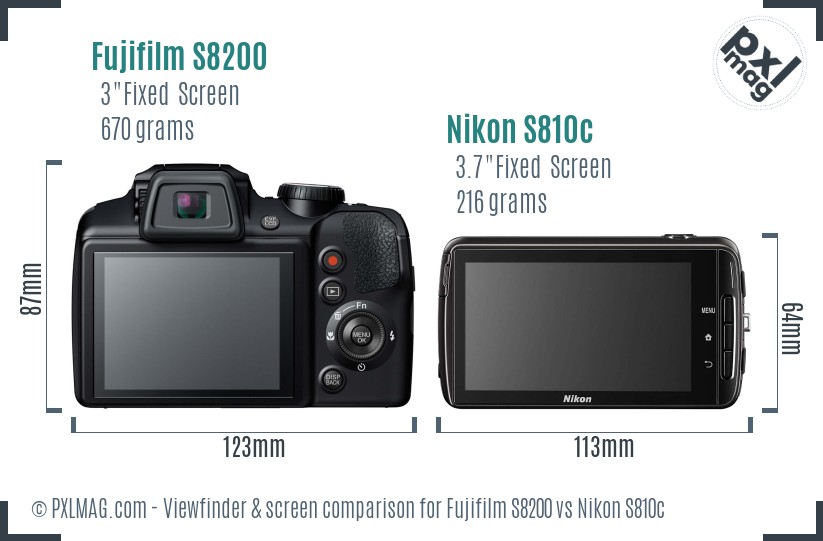 Fujifilm S8200 vs Nikon S810c Screen and Viewfinder comparison