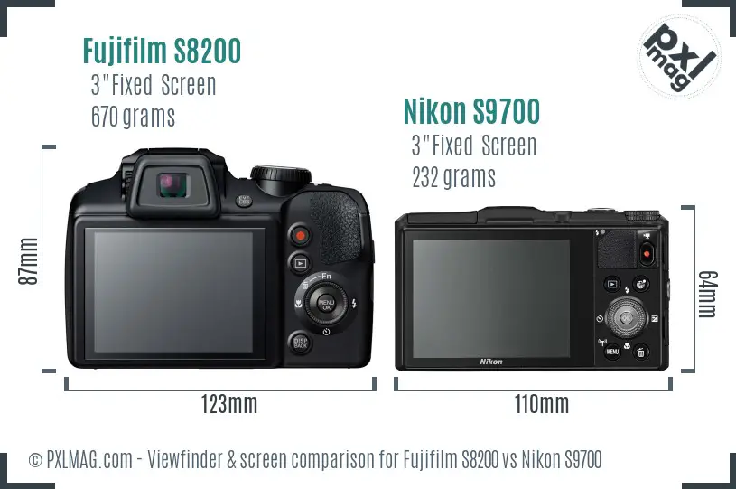 Fujifilm S8200 vs Nikon S9700 Screen and Viewfinder comparison