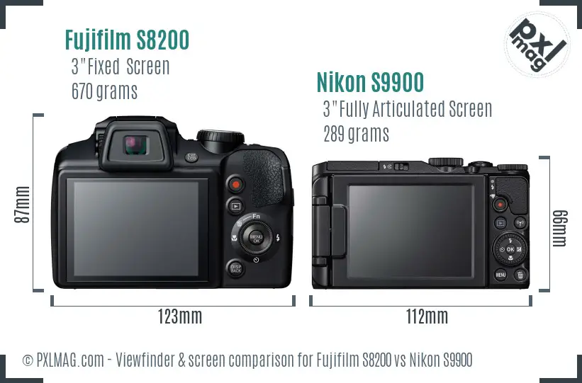 Fujifilm S8200 vs Nikon S9900 Screen and Viewfinder comparison