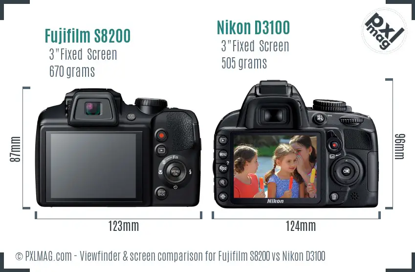 Fujifilm S8200 vs Nikon D3100 Screen and Viewfinder comparison Fujifilm S8200 vs Nikon D3100 Screen and Viewfinder comparison