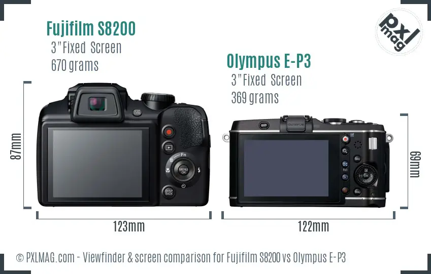 Fujifilm S8200 vs Olympus E-P3 Screen and Viewfinder comparison