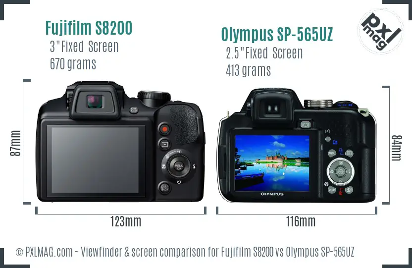 Fujifilm S8200 vs Olympus SP-565UZ Screen and Viewfinder comparison