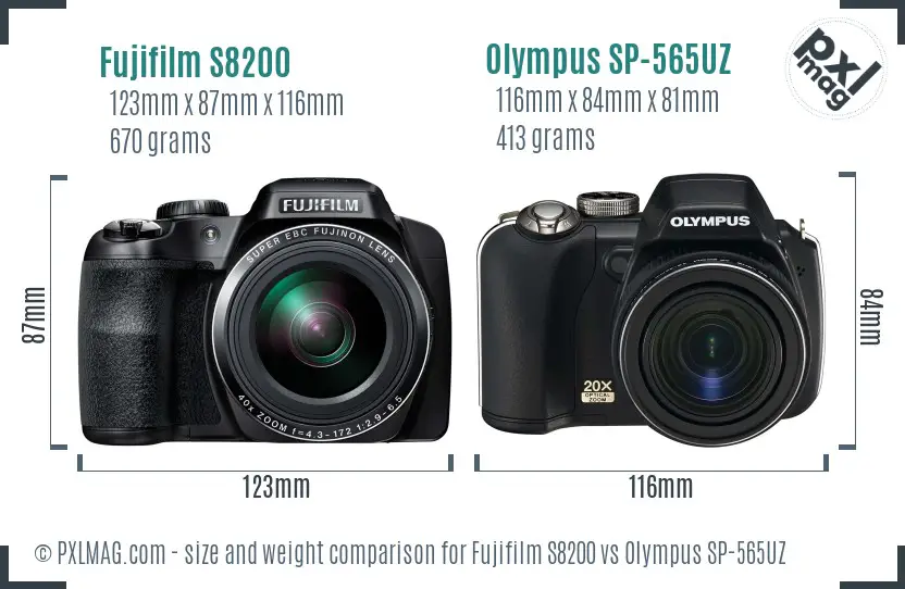 Fujifilm S8200 vs Olympus SP-565UZ size comparison