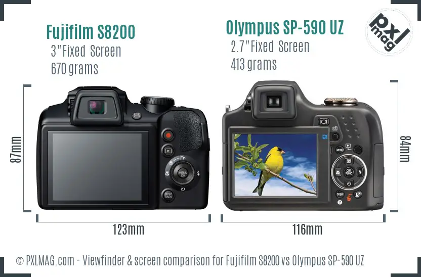 Fujifilm S8200 vs Olympus SP-590 UZ Screen and Viewfinder comparison Fujifilm S8200 vs Olympus SP-590 UZ Screen and Viewfinder comparison