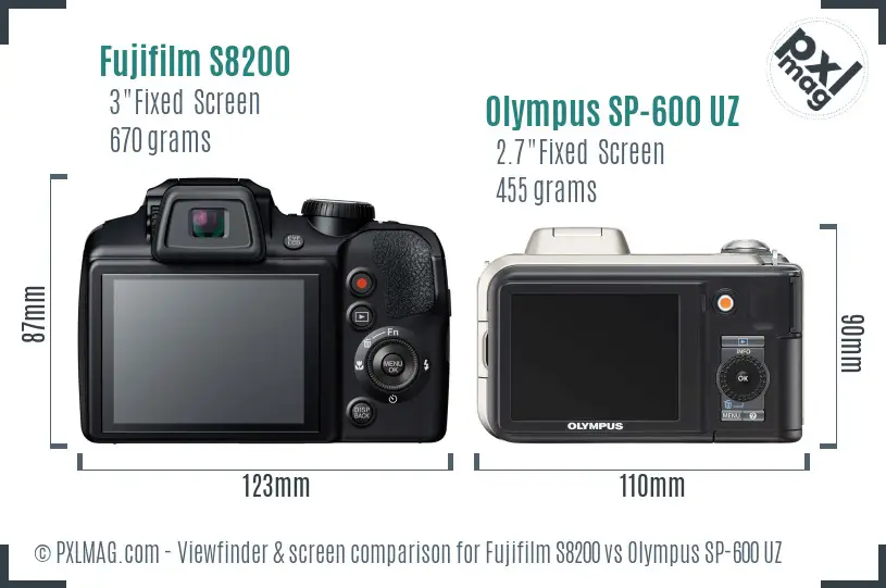 Fujifilm S8200 vs Olympus SP-600 UZ Screen and Viewfinder comparison