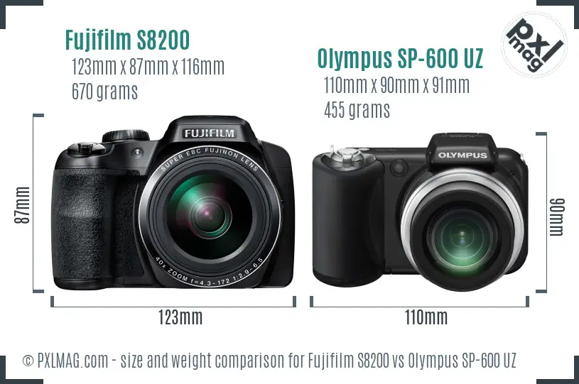 Fujifilm S8200 vs Olympus SP-600 UZ size comparison