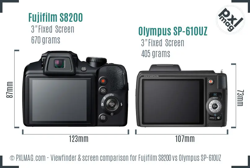 Fujifilm S8200 vs Olympus SP-610UZ Screen and Viewfinder comparison