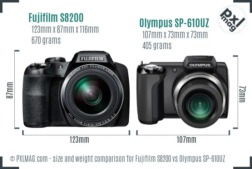 Fujifilm S8200 vs Olympus SP-610UZ size comparison