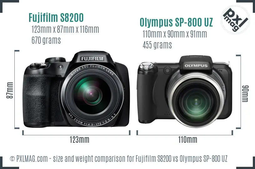 Fujifilm S8200 vs Olympus SP-800 UZ size comparison