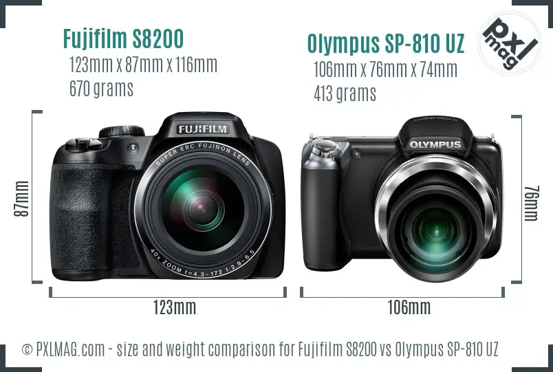 Fujifilm S8200 vs Olympus SP-810 UZ size comparison