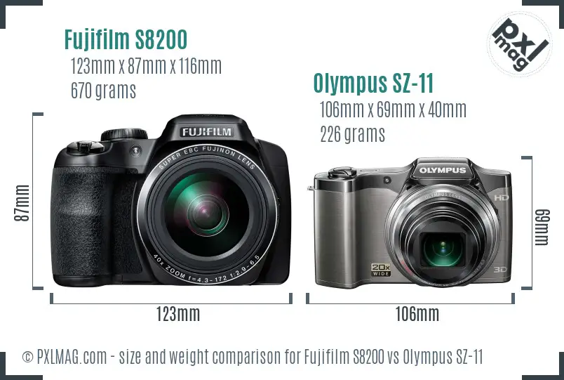 Fujifilm S8200 vs Olympus SZ-11 size comparison