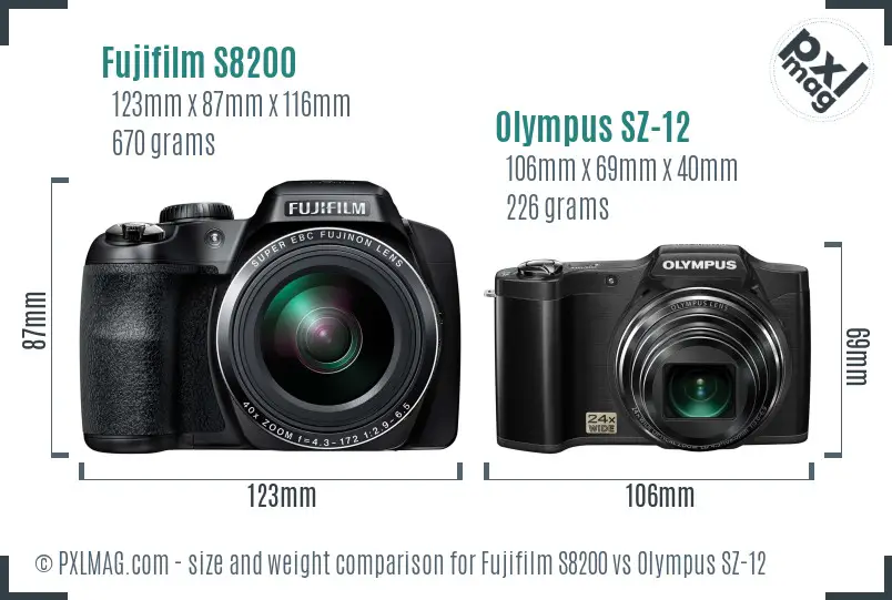 Fujifilm S8200 vs Olympus SZ-12 size comparison