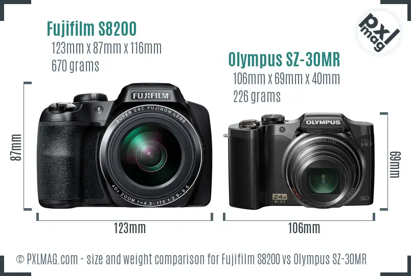 Fujifilm S8200 vs Olympus SZ-30MR size comparison Fujifilm S8200 vs Olympus SZ-30MR size comparison