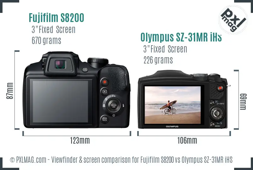 Fujifilm S8200 vs Olympus SZ-31MR iHS Screen and Viewfinder comparison