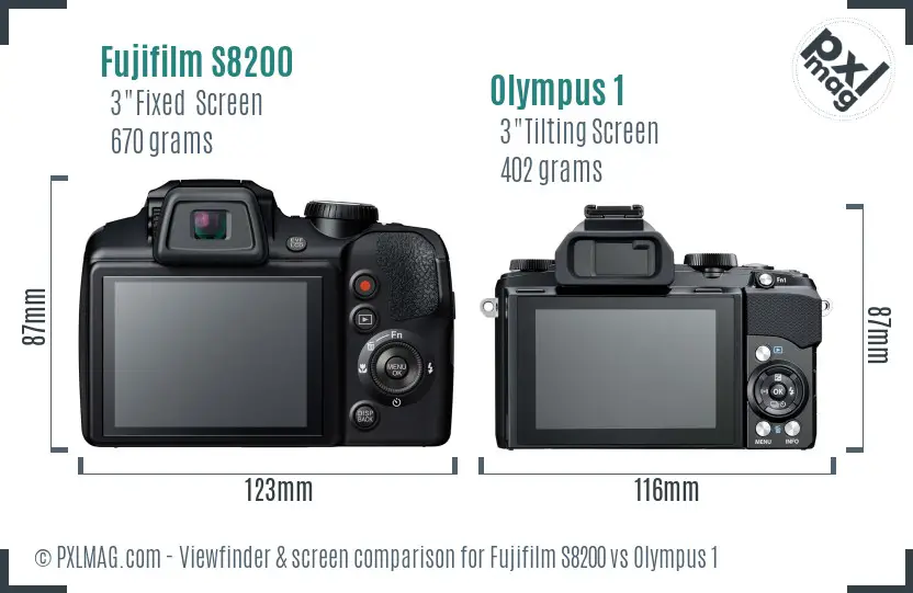 Fujifilm S8200 vs Olympus 1 Screen and Viewfinder comparison