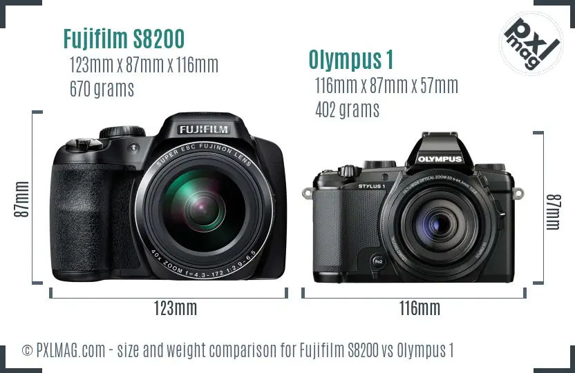 Fujifilm S8200 vs Olympus 1 size comparison