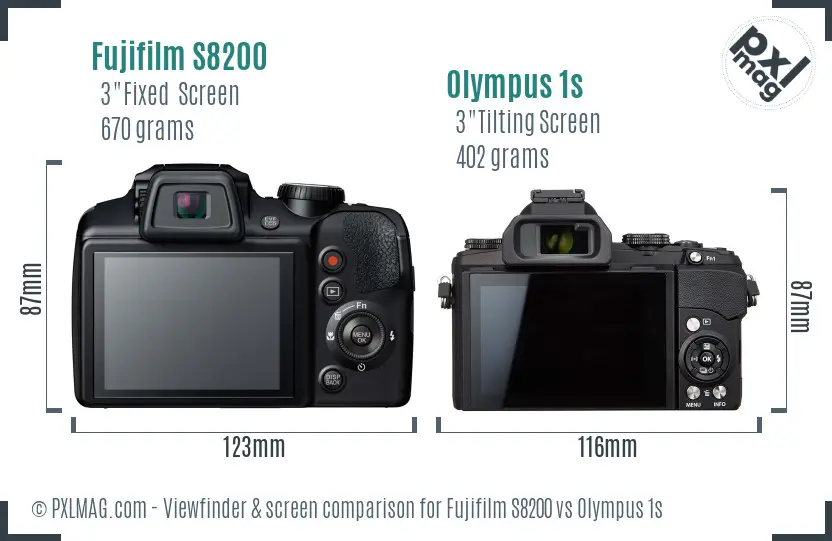 Fujifilm S8200 vs Olympus 1s Screen and Viewfinder comparison