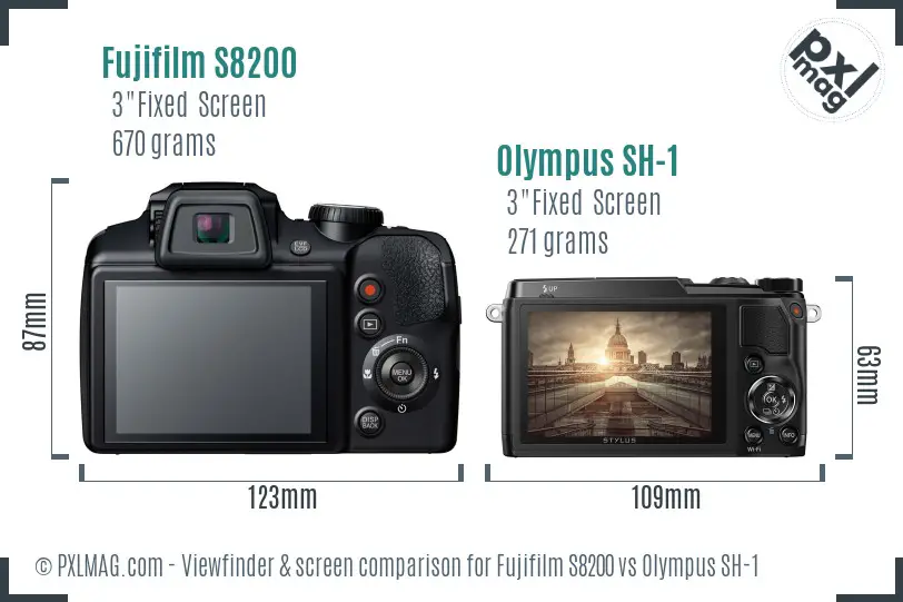 Fujifilm S8200 vs Olympus SH-1 Screen and Viewfinder comparison