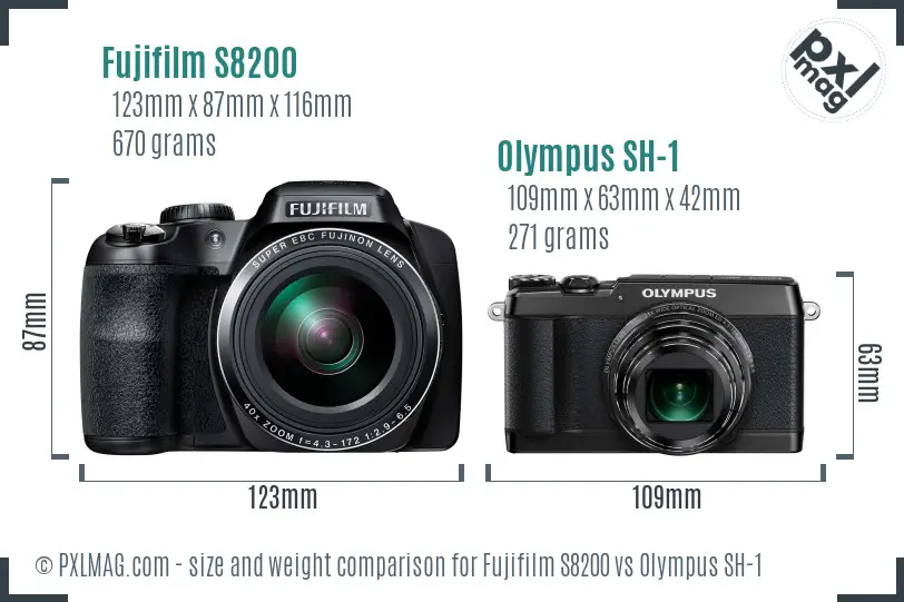Fujifilm S8200 vs Olympus SH-1 size comparison Fujifilm S8200 vs Olympus SH-1 size comparison