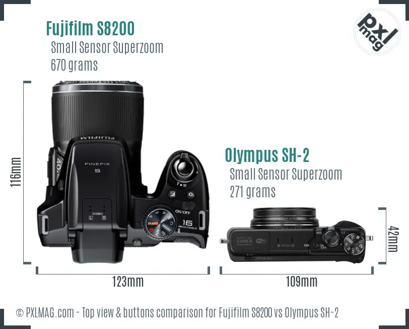 Fujifilm S8200 vs Olympus SH-2 top view buttons comparison