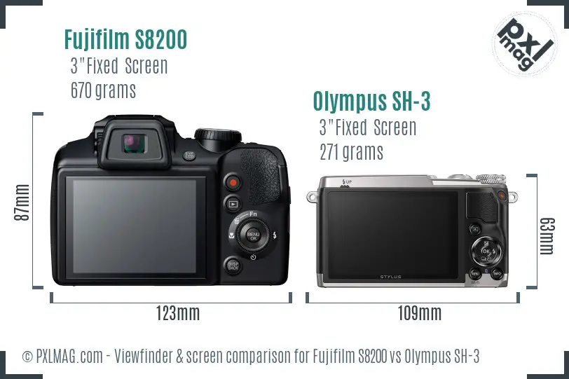 Fujifilm S8200 vs Olympus SH-3 Screen and Viewfinder comparison