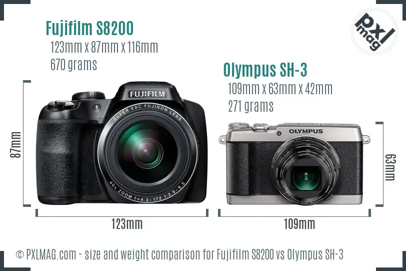 Fujifilm S8200 vs Olympus SH-3 size comparison