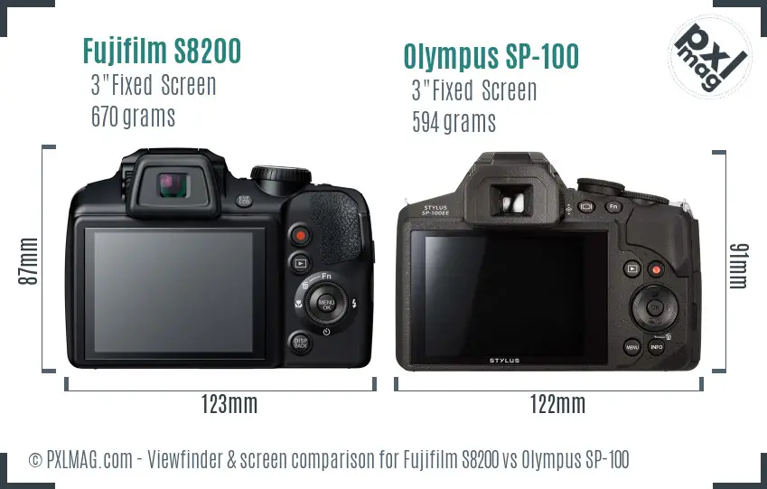 Fujifilm S8200 vs Olympus SP-100 Screen and Viewfinder comparison