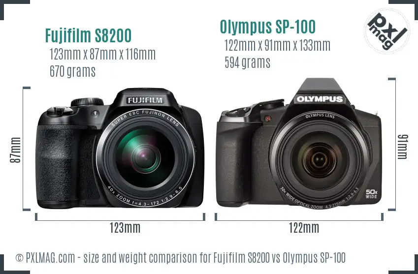 Fujifilm S8200 vs Olympus SP-100 size comparison Fujifilm S8200 vs Olympus SP-100 size comparison