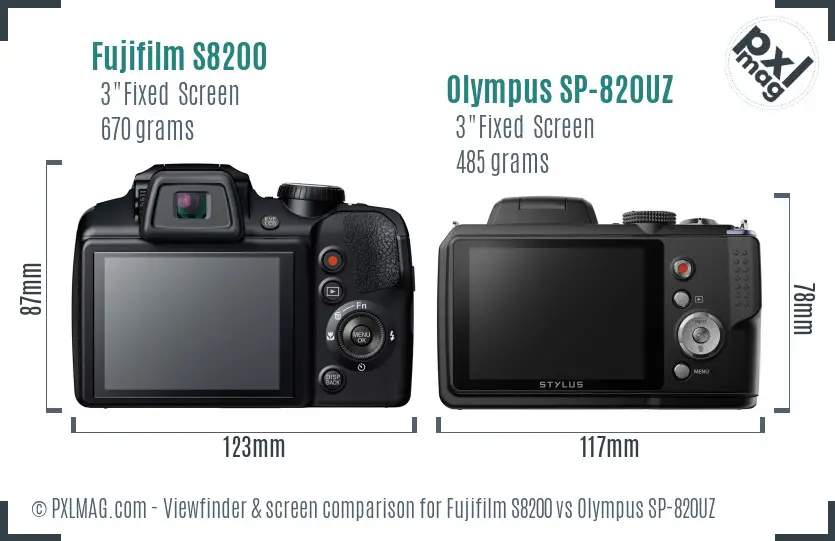 Fujifilm S8200 vs Olympus SP-820UZ Screen and Viewfinder comparison