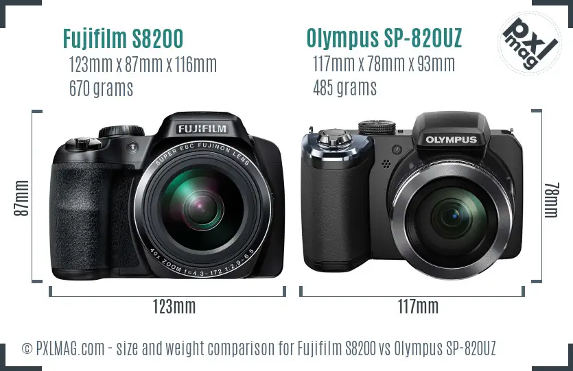 Fujifilm S8200 vs Olympus SP-820UZ size comparison