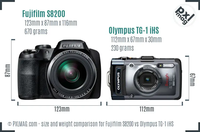 Fujifilm S8200 vs Olympus TG-1 iHS size comparison