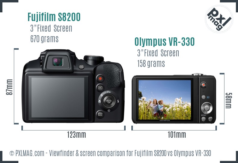 Fujifilm S8200 vs Olympus VR-330 Screen and Viewfinder comparison