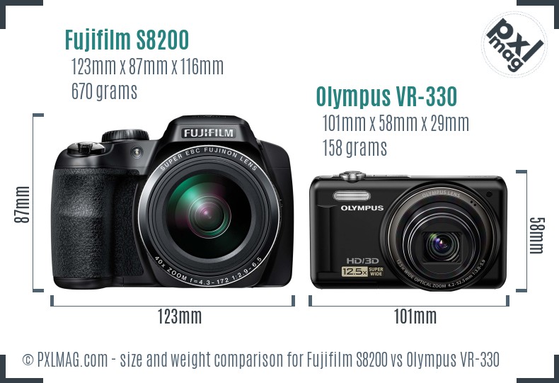 Fujifilm S8200 vs Olympus VR-330 size comparison