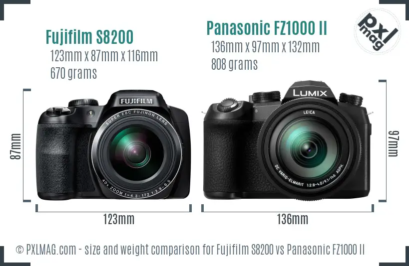 Fujifilm S8200 vs Panasonic FZ1000 II size comparison