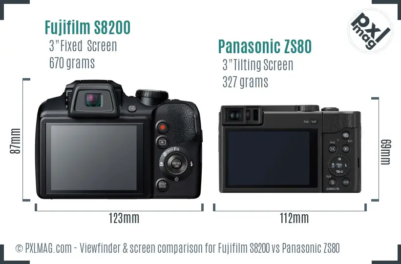 Fujifilm S8200 vs Panasonic ZS80 Screen and Viewfinder comparison