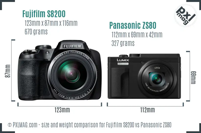 Fujifilm S8200 vs Panasonic ZS80 size comparison