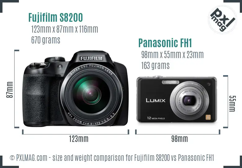 Fujifilm S8200 vs Panasonic FH1 size comparison