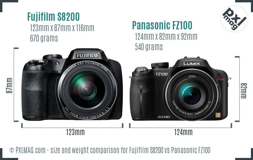 Fujifilm S8200 vs Panasonic FZ100 size comparison