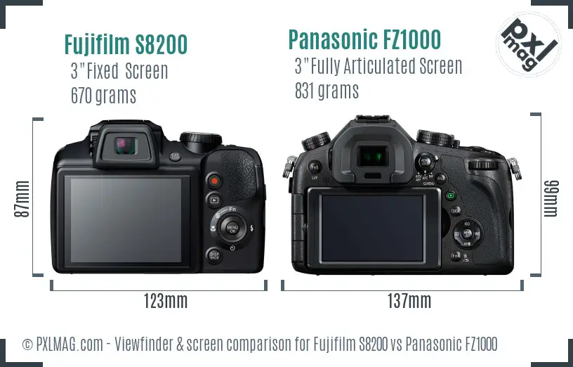 Fujifilm S8200 vs Panasonic FZ1000 Screen and Viewfinder comparison