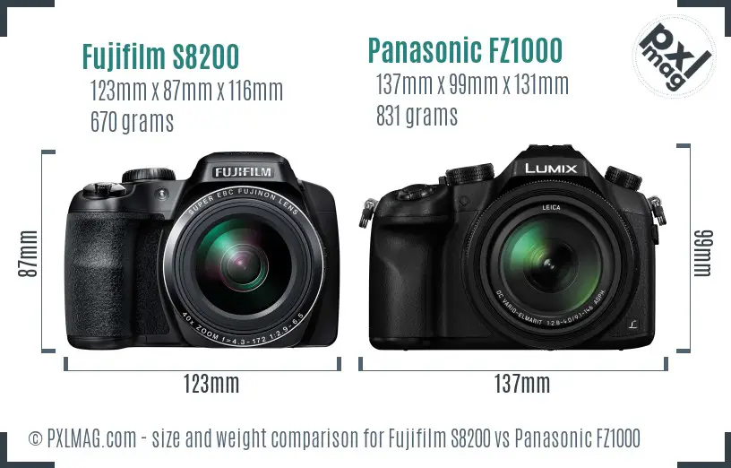 Fujifilm S8200 vs Panasonic FZ1000 size comparison