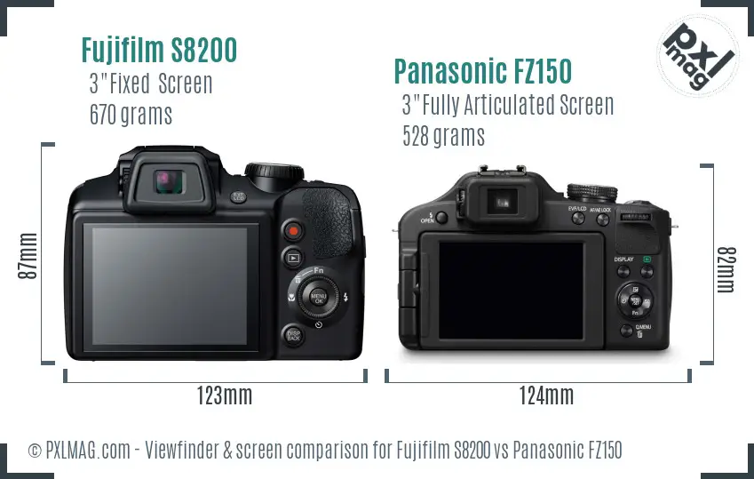 Fujifilm S8200 vs Panasonic FZ150 Screen and Viewfinder comparison